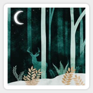 Deer under the Moonlight, Negative Painting of the Forest in the moonlight. Sticker